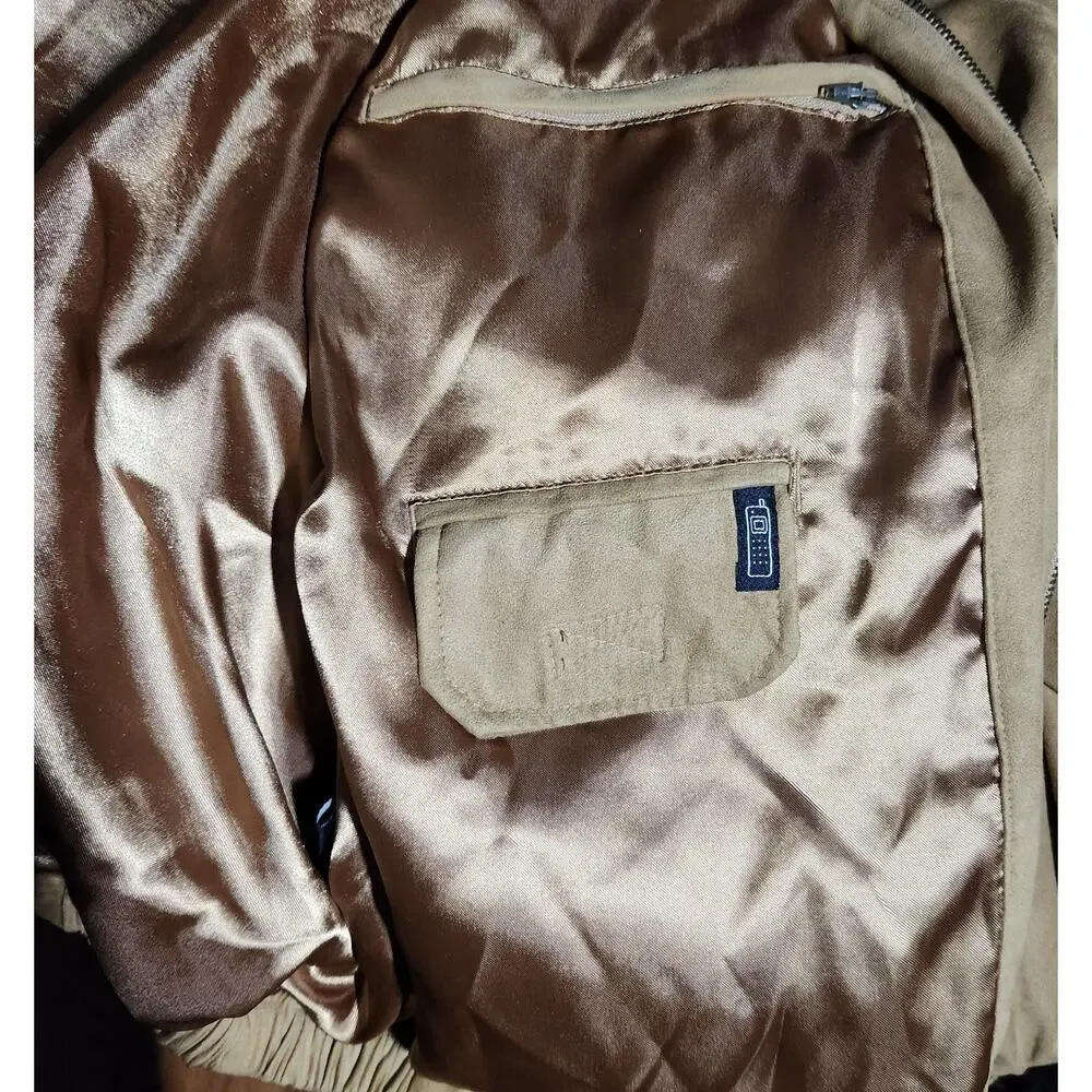 Weatherproof Tan Beige Faux Suede Biltmore Embroidered Bomber Jacket Men's XXL